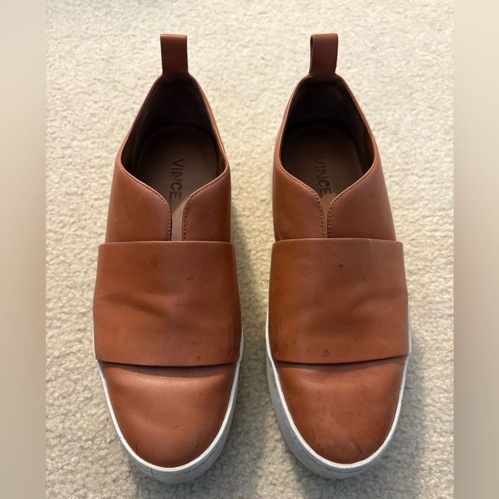 Vince Women’s Tan Leather Slip-On Sneakers